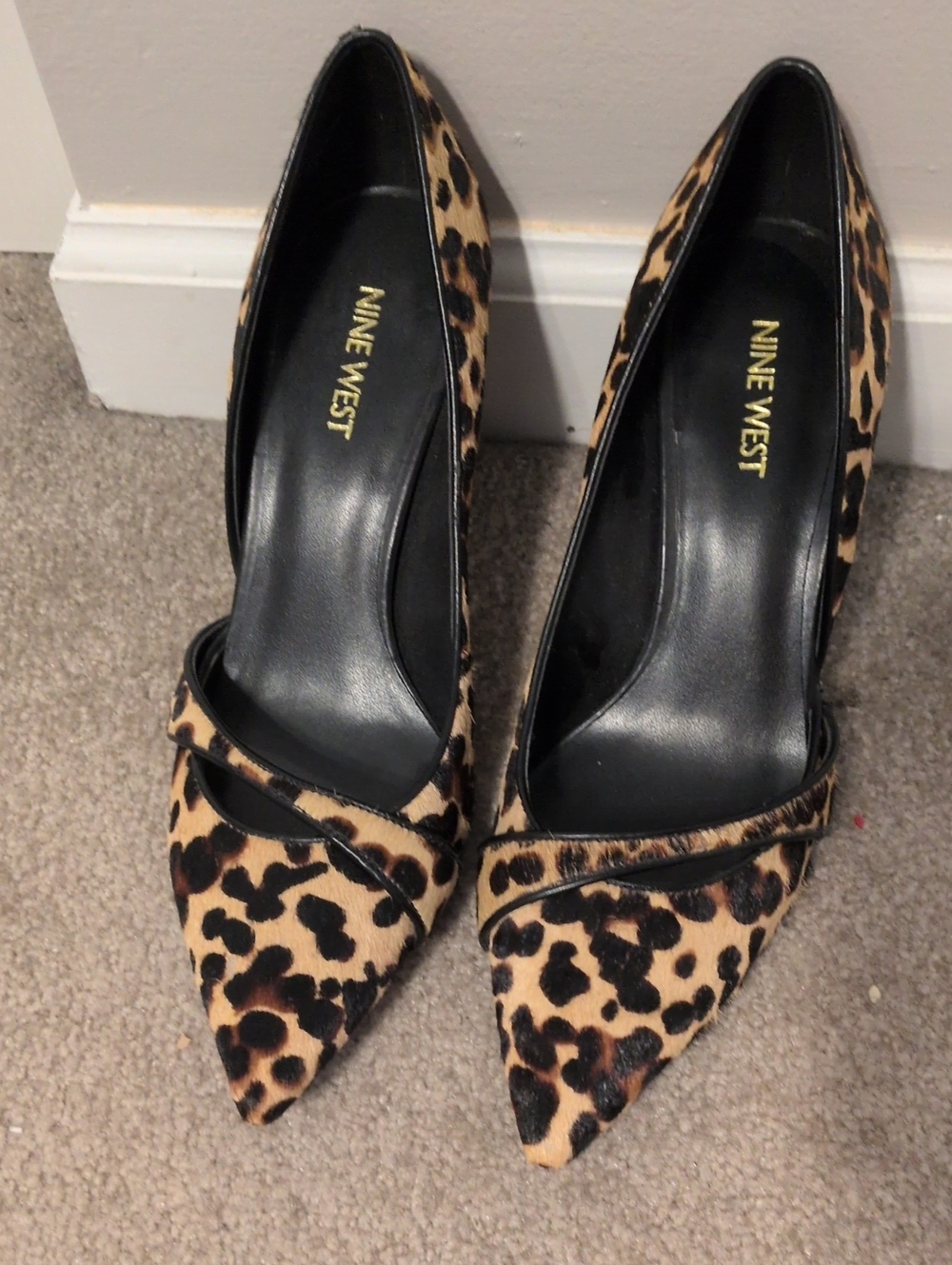 Nine West Leopard Print Pointed Pumps - Black/Tan